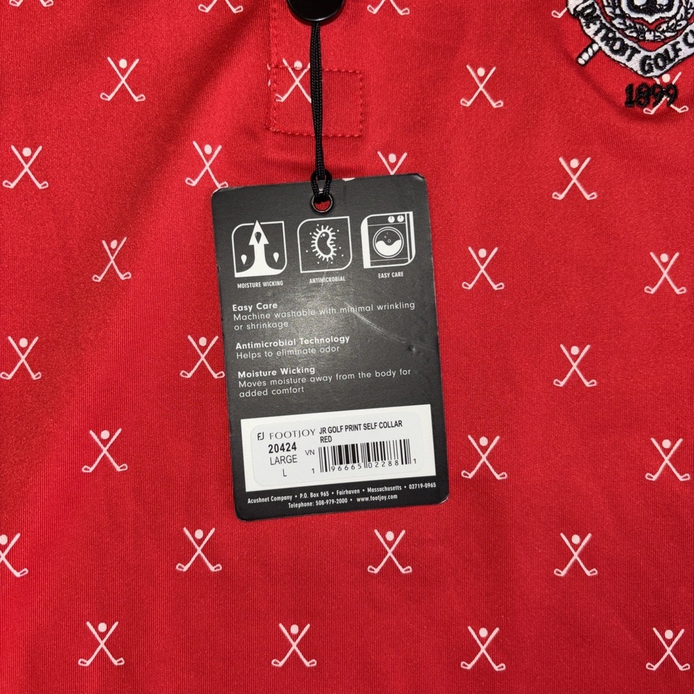 Footjoy Junior L Golf Shirt Red Detroit Golf Club Print Polo 20424 Boys Large - Picture 2 of 6